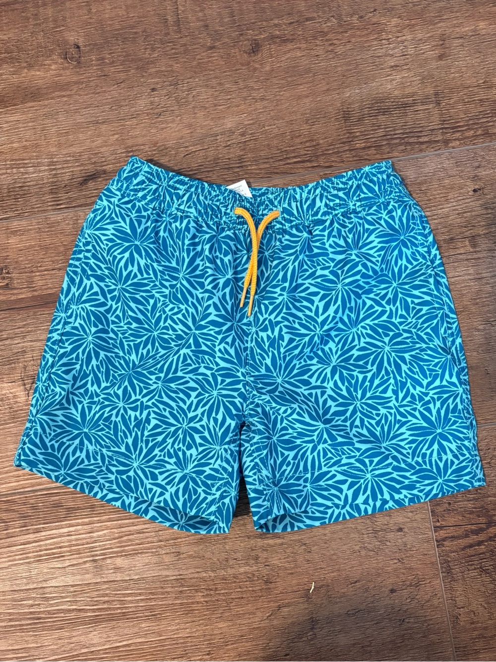 Crewcuts Blue Floral Swim Trunks with Yellow Drawstring